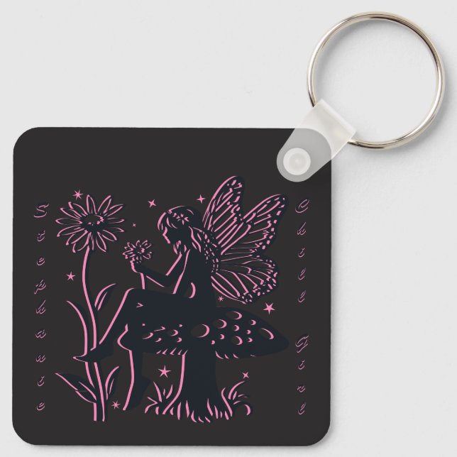 Chaveiro Cogumelo de Fada Fofo e Garota Relax da Flor (Verso)