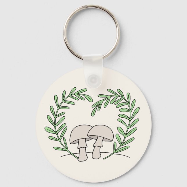 Chaveiro Cogumelos com Folhas de Fern Coração (Frente)