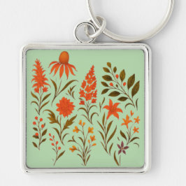 Chaveiro Colagem Botânico de Flores Silvestres de Outono Vi