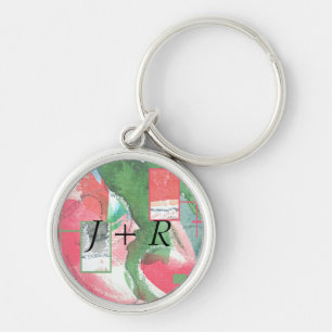 Chaveiro colagem da arte abstracta, meios mistos e aguarela