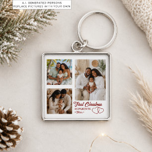 Chaveiro Colagem de 3 Fotos Primeiro Natal como Pais 