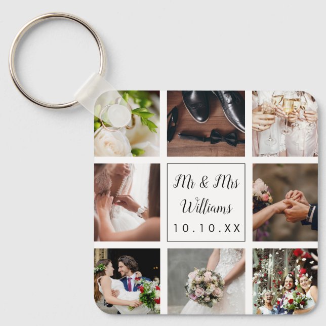 Chaveiro Colagem de Fotos de Casamento Personalizada (Frente)