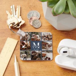 Chaveiro Colagem de Fotos do Casal Monograma | Marinho mono