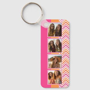 Chaveiro Colagem de Fotos Instagram Rosa Laranja Chevron