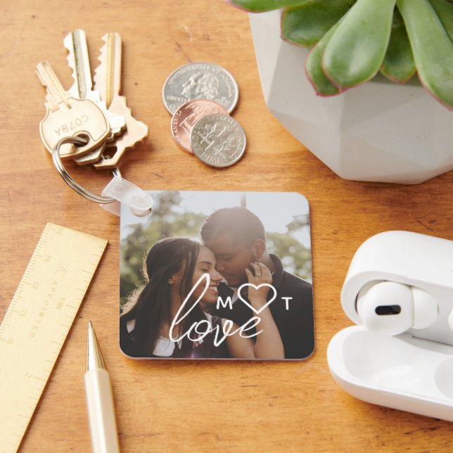 Chaveiro Colagem de Fotos Personalizadas e Texto com Monogr (Mesa)