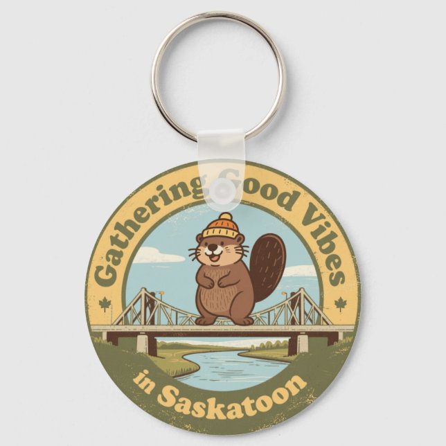 Chaveiro Coletando Boas Vibrações em Saskatoon Castor Diver (Frente)