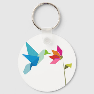 Chaveiro Colibri e flor de Origami