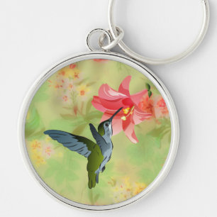 Chaveiro Colibri e lírio cor-de-rosa no teste padrão flor
