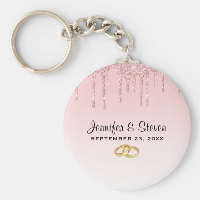 Chaveiro Colírio Rosa de Casamento Moderno, Colírios e Ouro (Frente)