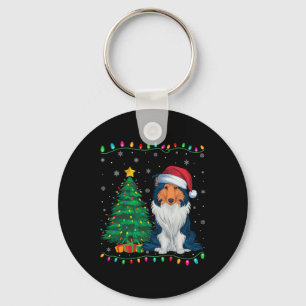 Chaveiro Collie Dog Santa Hat Homens Mulheres Crianças Xmas