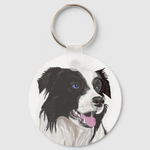 Chaveiro collie preto e branco olhos azuis