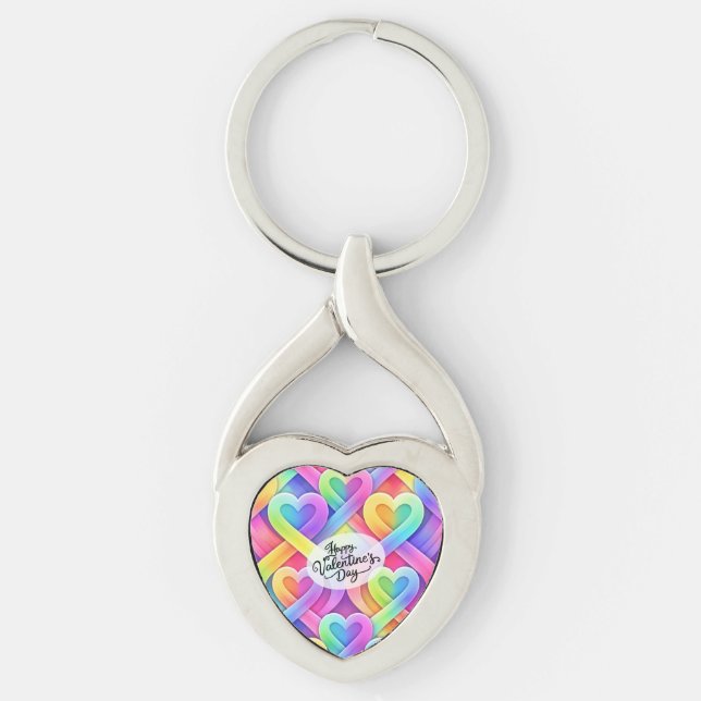 Chaveiro Colorful Modern Hearts Pattern Valentine’s Day  (Frente)