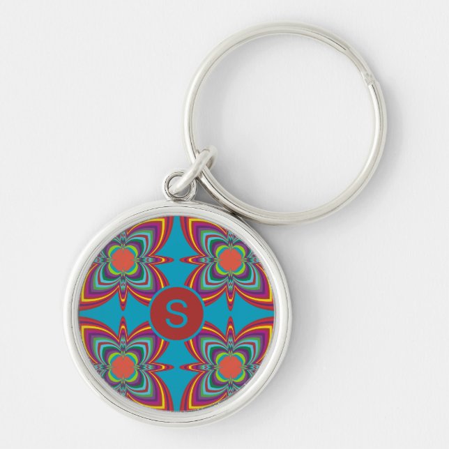 Chaveiro Colorful Psychedelic Geometric Pattern Monogram (Frente)
