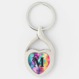 Chaveiro Colorida Aquarela Monograma arco-íris