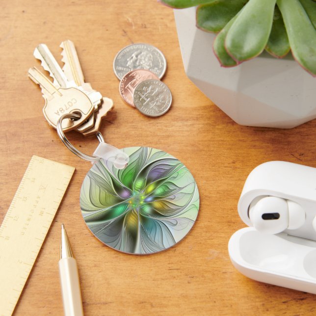 Chaveiro Colorida Fantasy Flor Moderno Abstrato Fractal (Mesa)