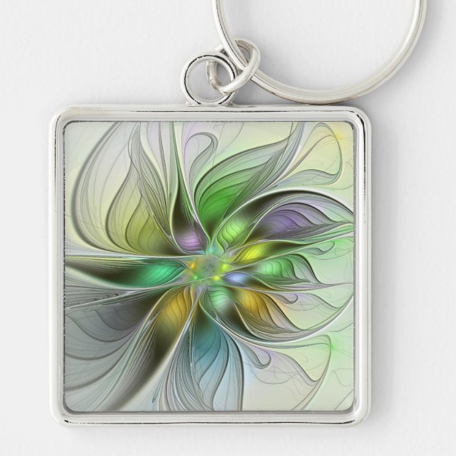 Chaveiro Colorida Fantasy Flor Moderno Abstrato Fractal (Frente)