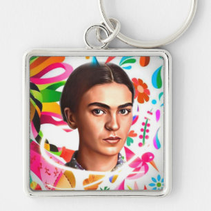 Chaveiro Colorida Frida Kahlo Cartoon Flower Pattern