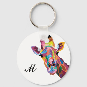 Chaveiro Colorida Pop Art Giraffe Monogrammed