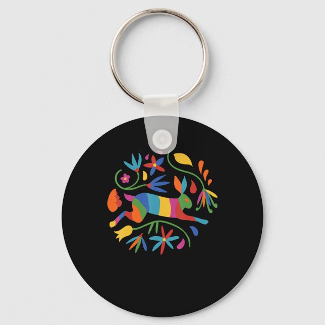 Chaveiro Colorido Otomi Hare & Flowers Mexicano (Frente)