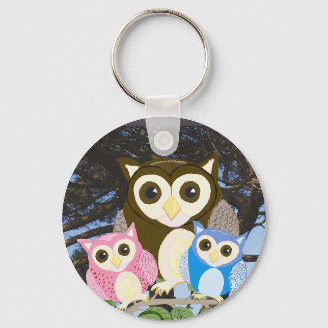 Chaveiro Colourful Owls in a Tree (Frente)
