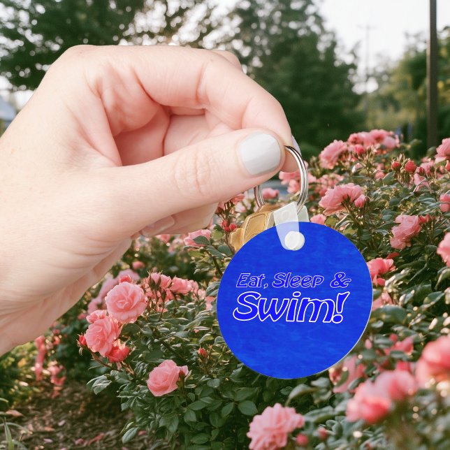 Chaveiro Coma, Durma & Nade! Azul Brilhante (Eat, Sleep & Swim! Bright Blue Keychain)