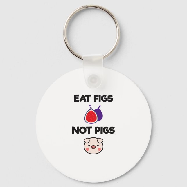 Chaveiro Coma Figos Não Suínos Engraçados Vegetariano Vegan (Frente)