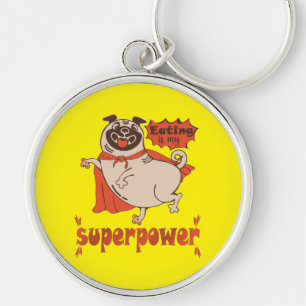 Chaveiro Comer é o meu super poder, estilo cômico de manto 