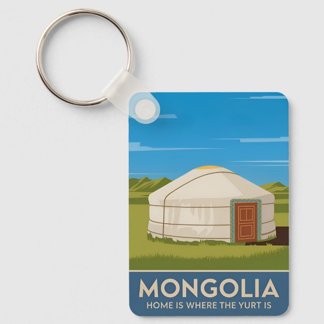 Chaveiro Cômico Estilo Retro de Viagem Antiga na Yurt Mongó (Frente)