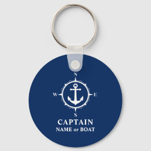 Chaveiro Compass Anchor Nome Capitão Boat Marinho traseiro