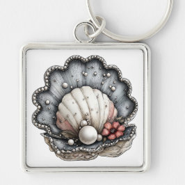 CHAVEIRO CONCHAS TROPICAIS E FLORES BRANCAS CINZAS VERMELHA