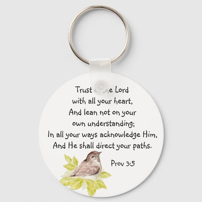 Chaveiro Confie na Lord Scripture com Watercolor Bird (Frente)