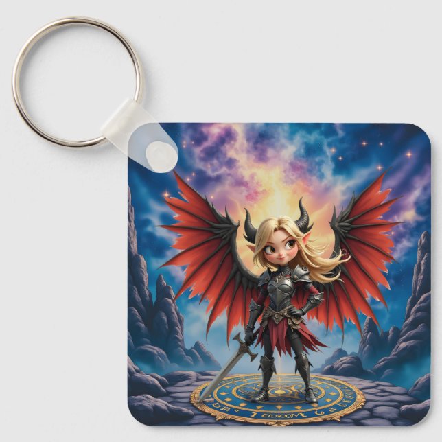 Chaveiro Conheça Emberlyn — a Guardiã do Caos Sorridente (Frente)