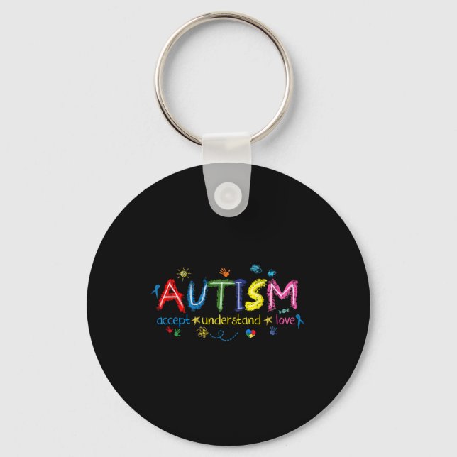 Chaveiro Conscientização do Autismo Aceitar Compreender Amo (Frente)