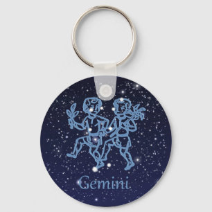 Chaveiro Constelação Gemini e Sinal Zodíaco com Estrelas