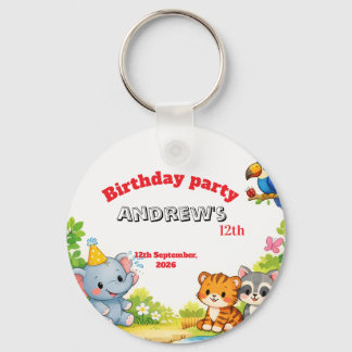 Chaveiro Convite de aniversário de animal de desenho animad