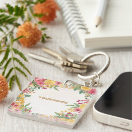 Chaveiro Convite de Churrasco de Noiva com Nome Duplo Flora