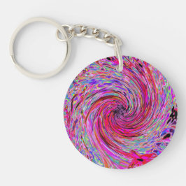 Chaveiro Cool Abstract Retro Hot Pink and Red Floral Swirl
