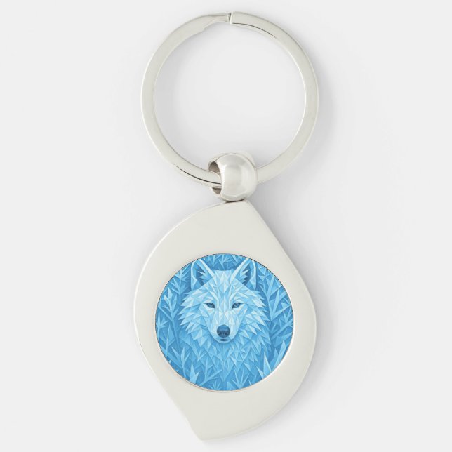 Chaveiro Cool Blue Geometric Wolf Low Poly Abstract Premium (Frente)