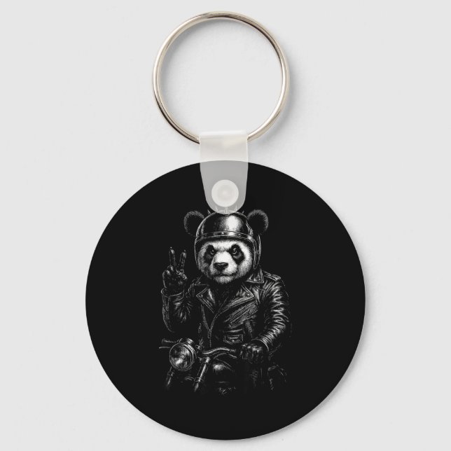 Chaveiro Cool Panda Punk Peace Sign Motorcycle  (Frente)