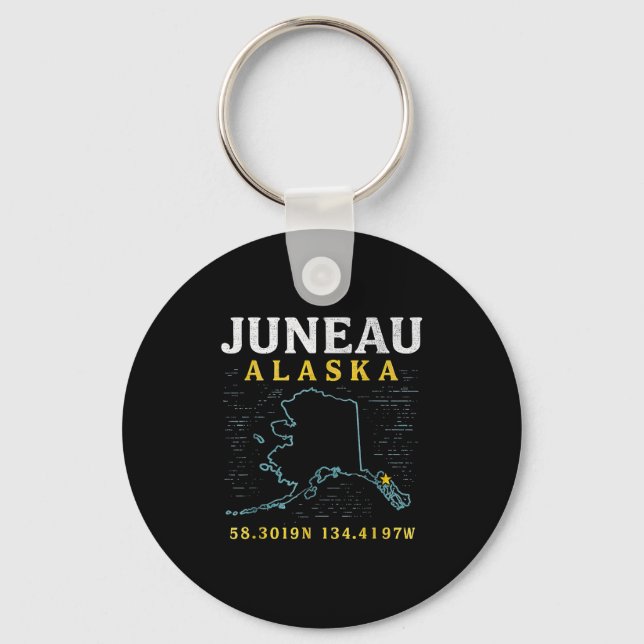 Chaveiro Coordenadas de Mapa de Juneau Alaska, Viagem (Frente)