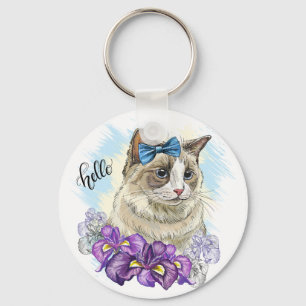 Chaveiro Cópia de Desenho à mão de gato fofo engraçado com 