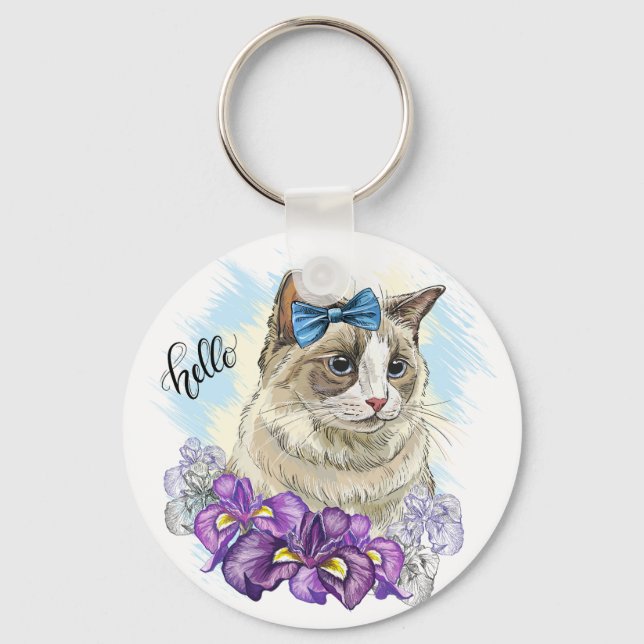 Chaveiro Cópia de Desenho à mão de gato fofo engraçado com  (Frente)