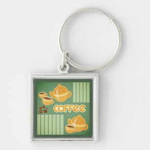 Chaveiro Copos de café, pote do café e feijões de café