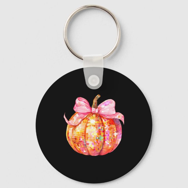 Chaveiro Coquette Pumpkin Bow Disco Ball Cute Girly Hallowe (Frente)