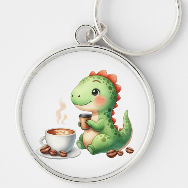 Chaveiro Cor d'água Dinossauro Cinto Premium Round grande (Frente)