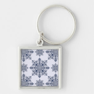 Chaveiro Cor damasco de flocos de neve azuis