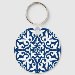 Chaveiro Cor damasco Ikat - Azul Cobalto e Branco