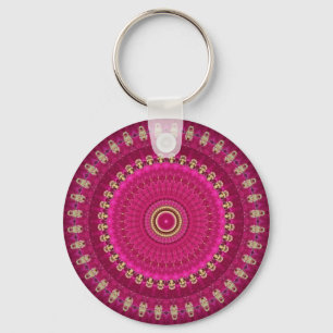 Chaveiro Cor de rosa brilhante com Design de Mandala amarel