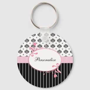 Chaveiro Cor-De-Rosa, Cinzenta, Preta E Branca, Com Nome