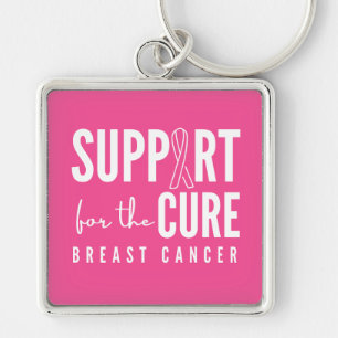 Chaveiro cor-de-rosa com cura de apoio ao cancer d